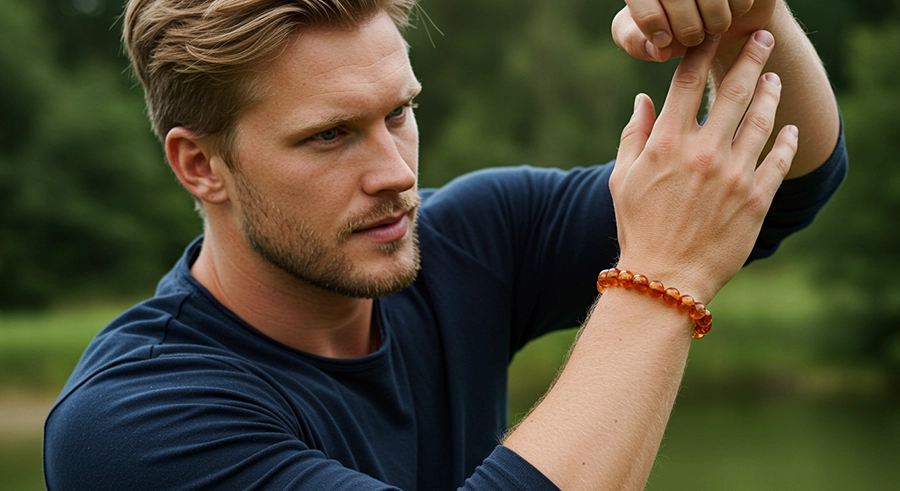 Vīriešu rokassprādzes Rokassprādzes vīriešiem (Baltijas dzintara pērles) | Aproce vīrietim no Latvijas.